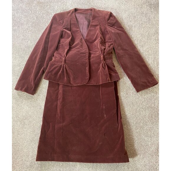 Vintage Lord & Taylor Burgundy Velvet Skirt Suit Set Small - Picture 1 of 16